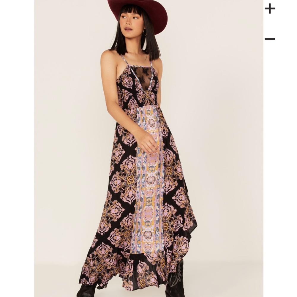 Free People Women's That Moment Slip Maxi Dress in Black Combo NWOT
